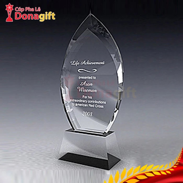 Cúp pha lê chiếc lá cách điệu 20cm